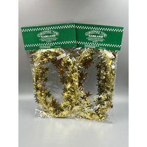 NEW Old Stock Vintage "Christmas Time" Golden Stars Garland - 2 Packages